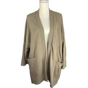 ASOS Open Front Sweat Casual Cardigan Sweater 3/4 Sleeve Women's L Tan Beige